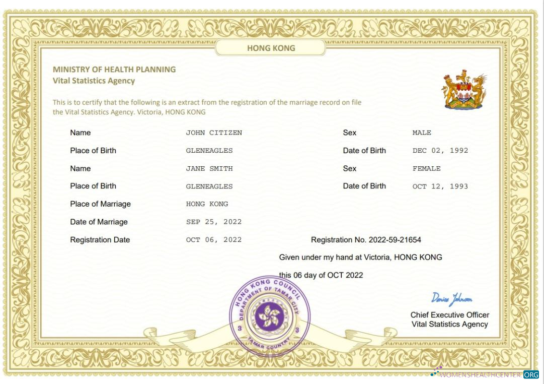 Download Hong Kong marriage certificate Word and PDF template Photoshop template